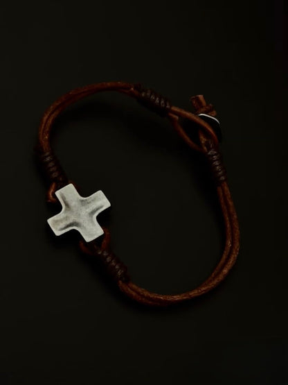 Leather Cross Bracelet