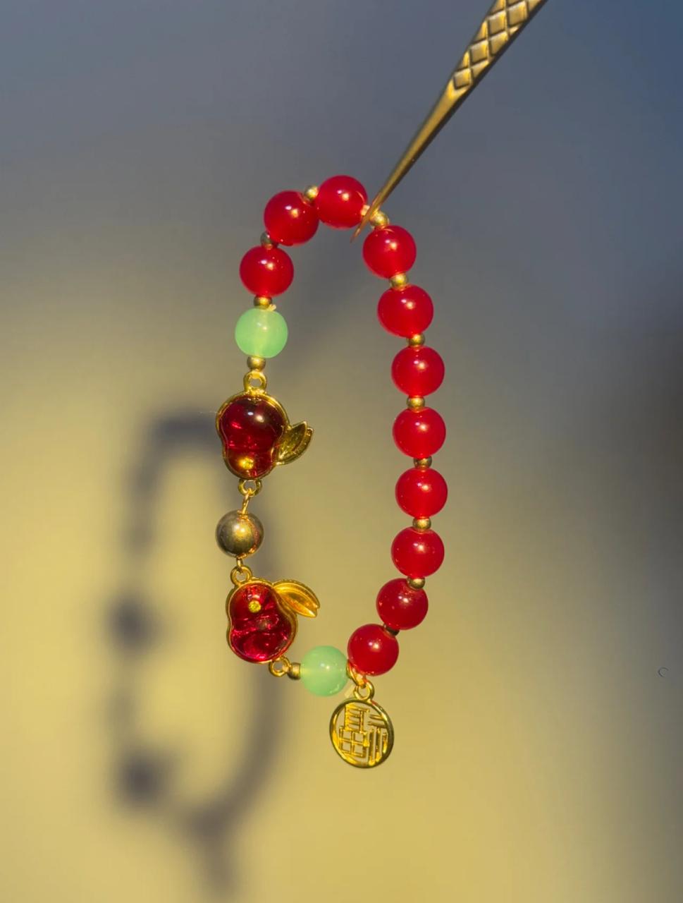 Red Agate Rabbit Charm Bracelet