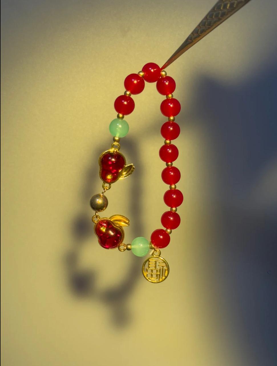 Red Agate Rabbit Charm Bracelet