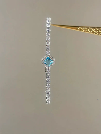 Aquamarine Clover Crystal Tennis Bracelet