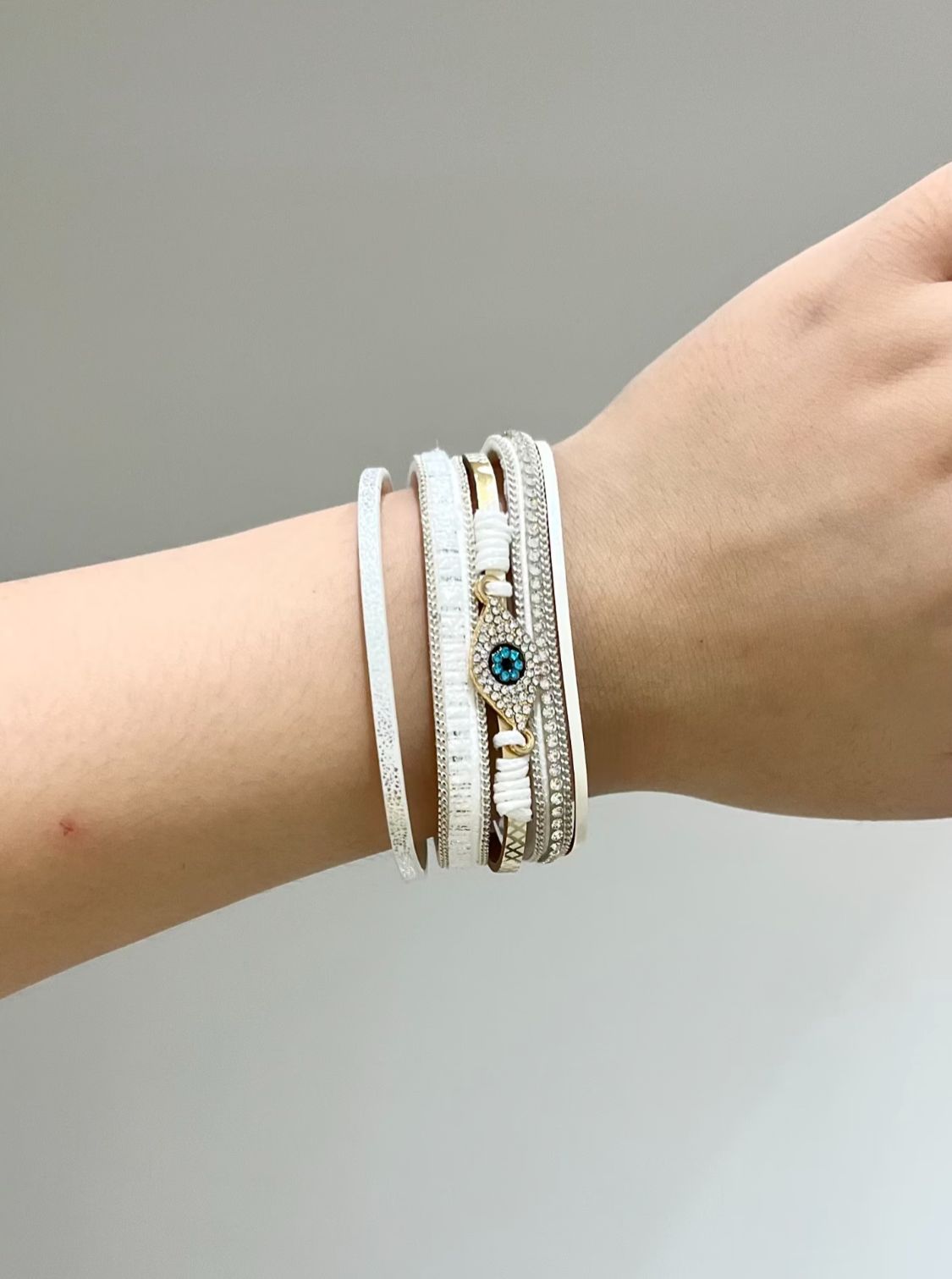 White Layered Evil Eye Cuff Bracelet
