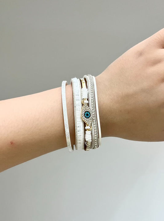 White Layered Evil Eye Cuff Bracelet