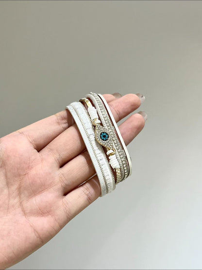 White Layered Evil Eye Cuff Bracelet