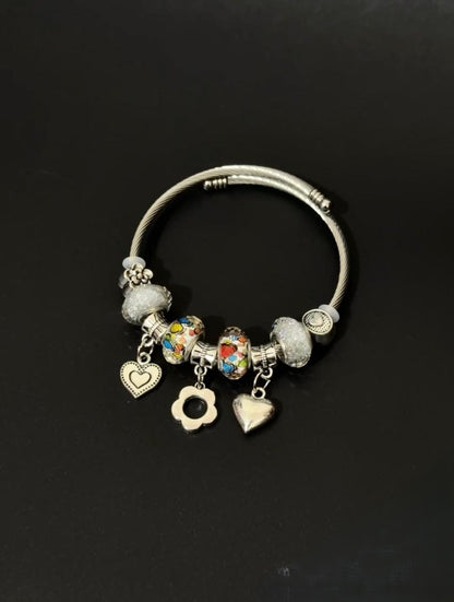 Dazzling Flower & Heart Charm Bracelet