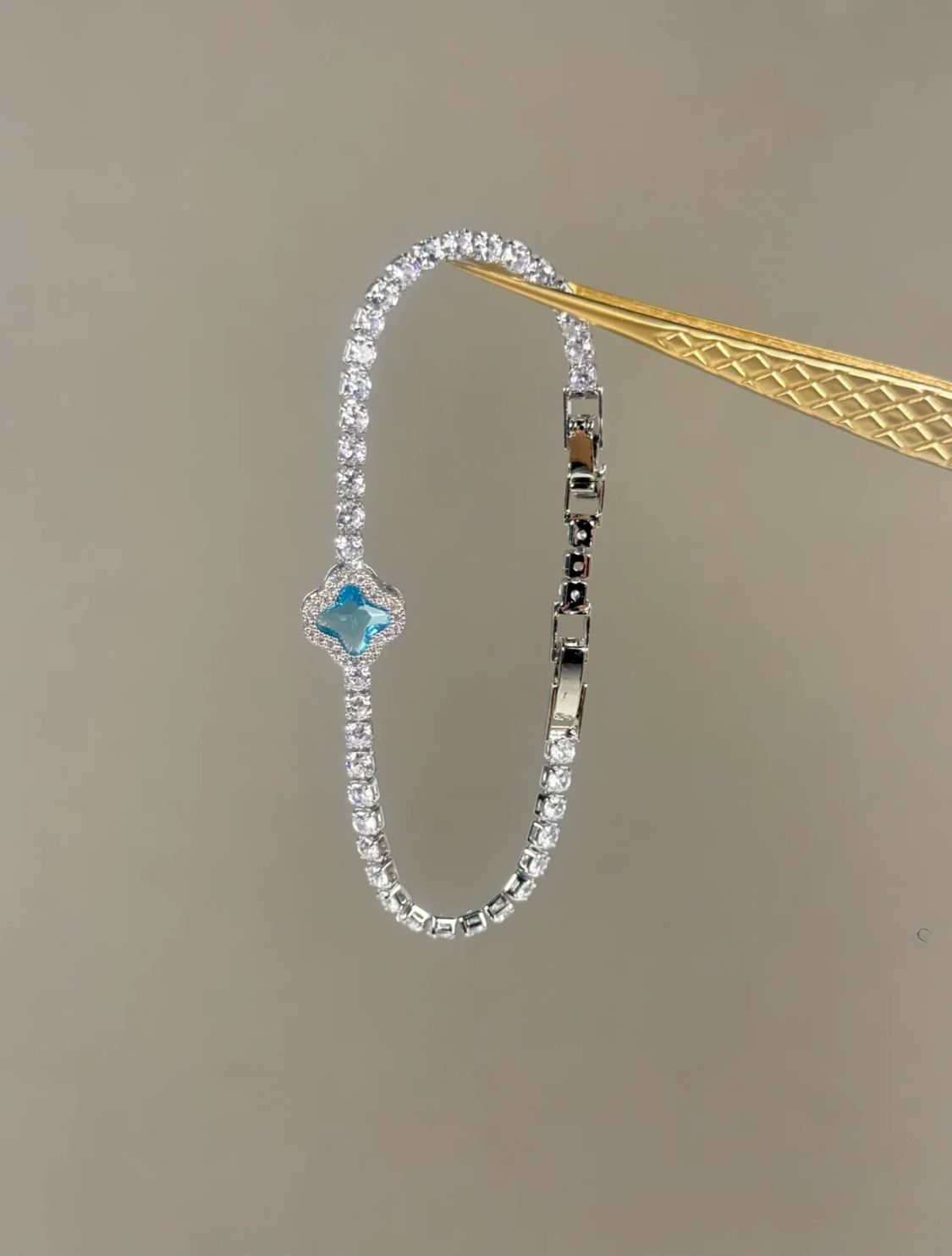 Aquamarine Clover Crystal Tennis Bracelet