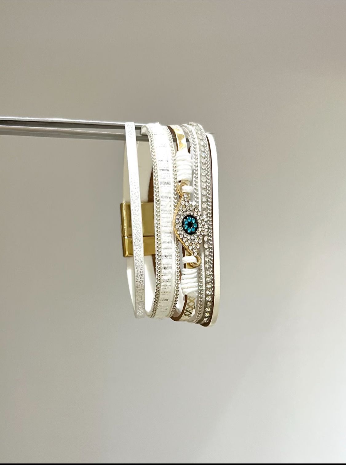 White Layered Evil Eye Cuff Bracelet