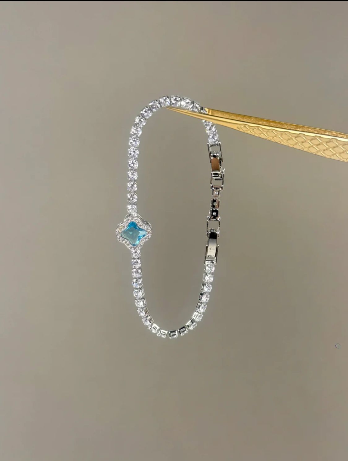 Aquamarine Clover Crystal Tennis Bracelet