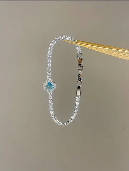 Aquamarine Clover Crystal Tennis Bracelet