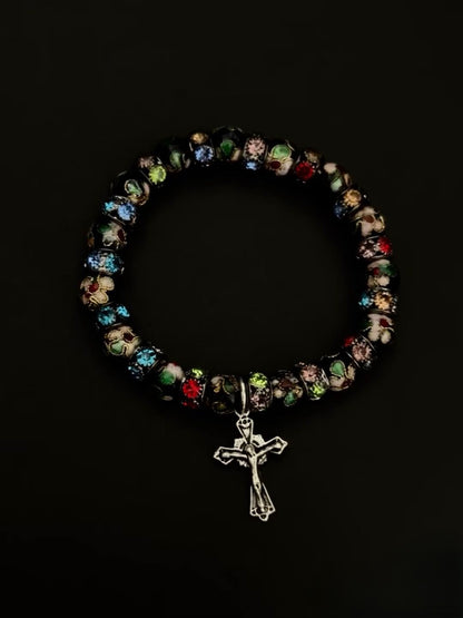 Colorful Beaded Cross Bracelet