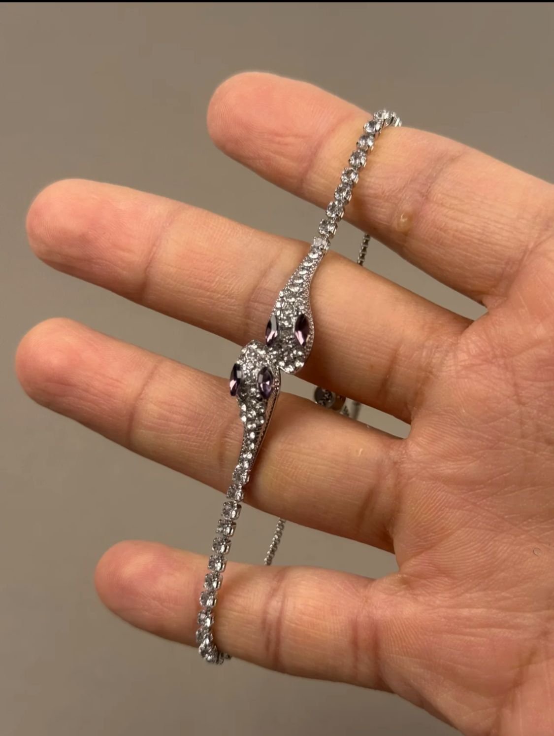 Amethyst Eye Pave Snake Bolo Bracelet