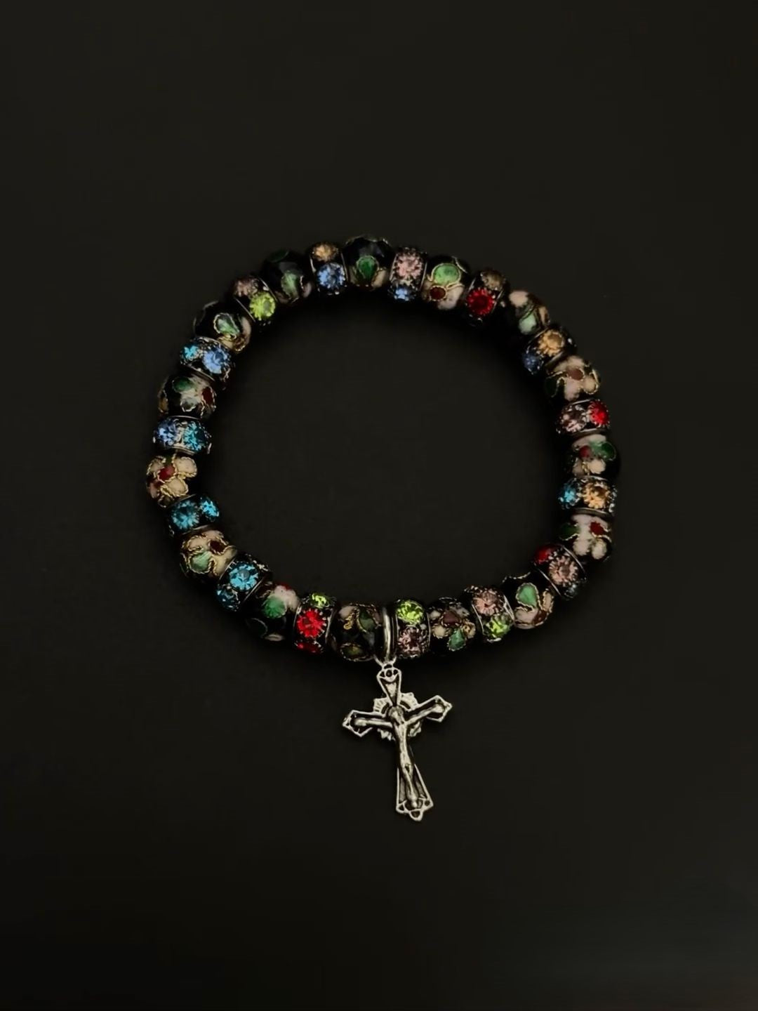 Colorful Beaded Cross Bracelet