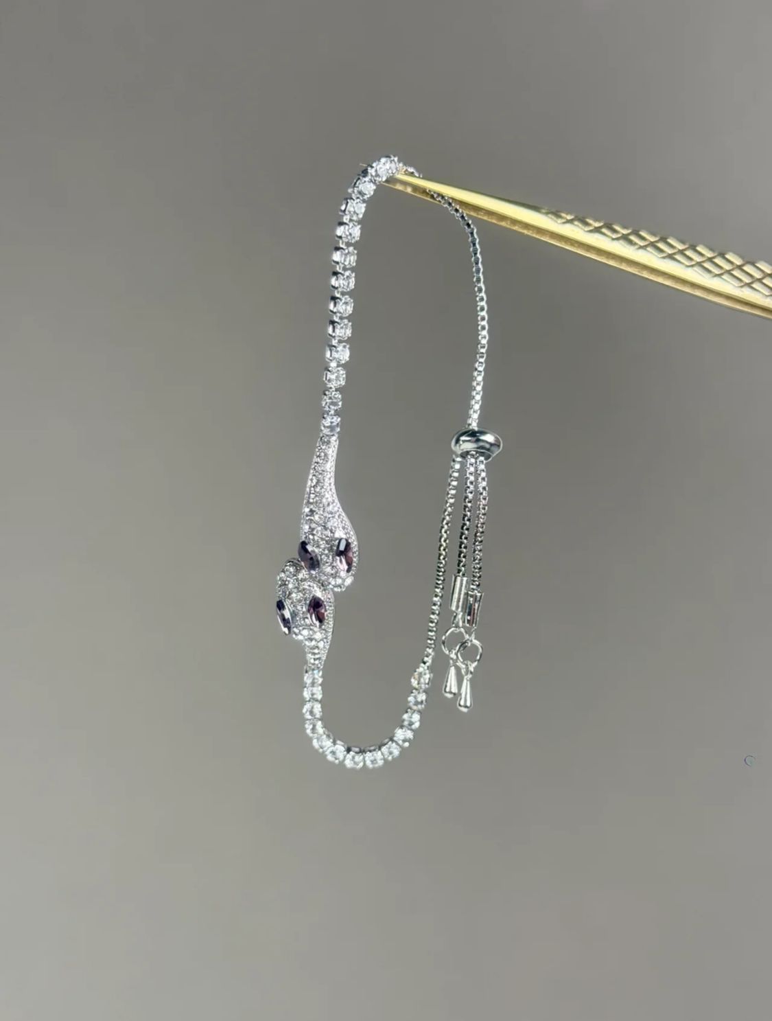 Amethyst Eye Pave Snake Bolo Bracelet