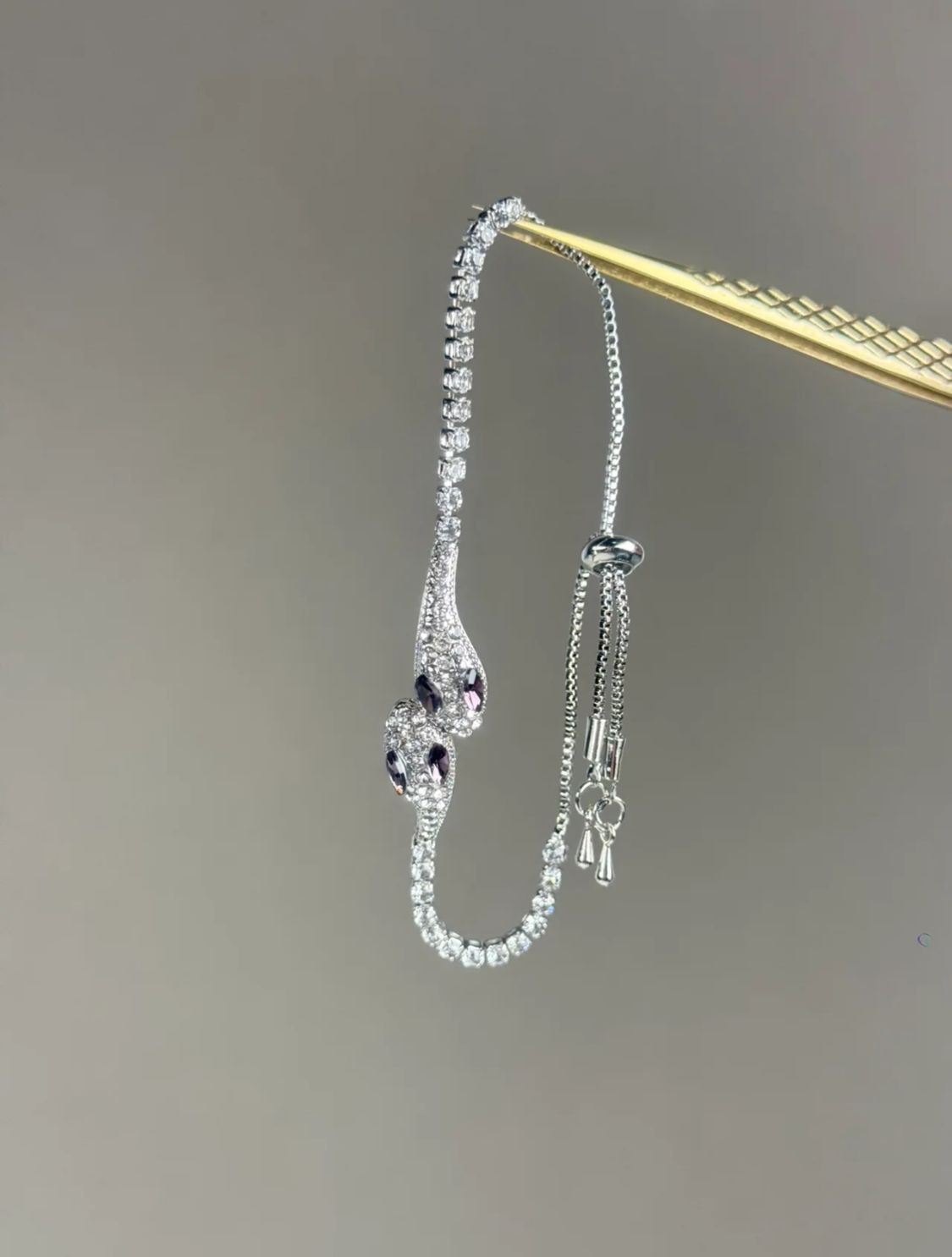 Amethyst Eye Pave Snake Bolo Bracelet