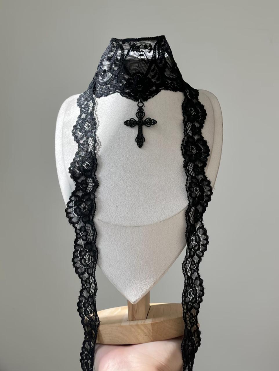 Gothic Lace Cross Choker Necklace