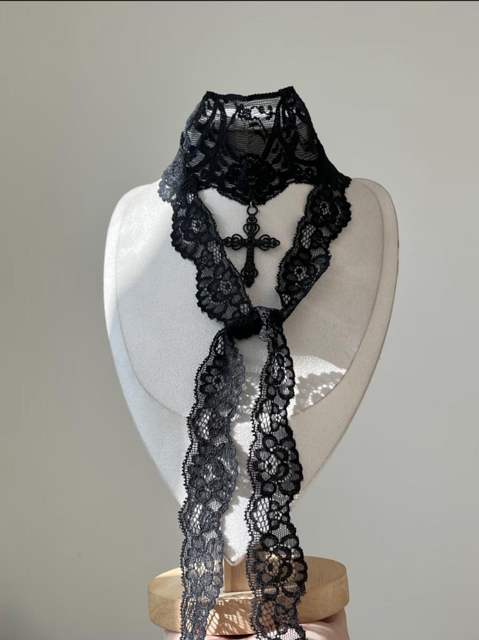 Gothic Lace Cross Choker Necklace