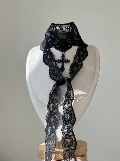 Gothic Lace Cross Choker Necklace