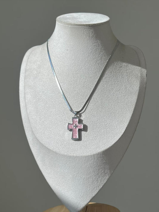 Pink Enamel Cross Necklace
