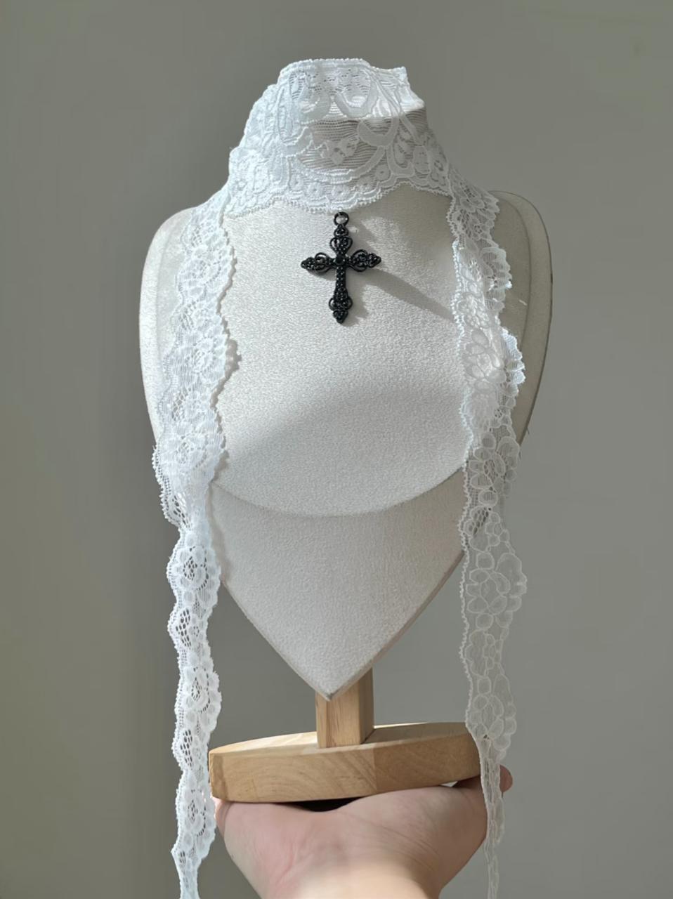 Gothic Lace Cross Choker Necklace
