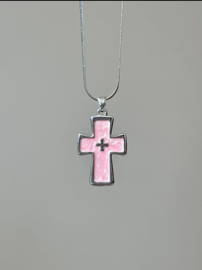 Pink Enamel Cross Necklace