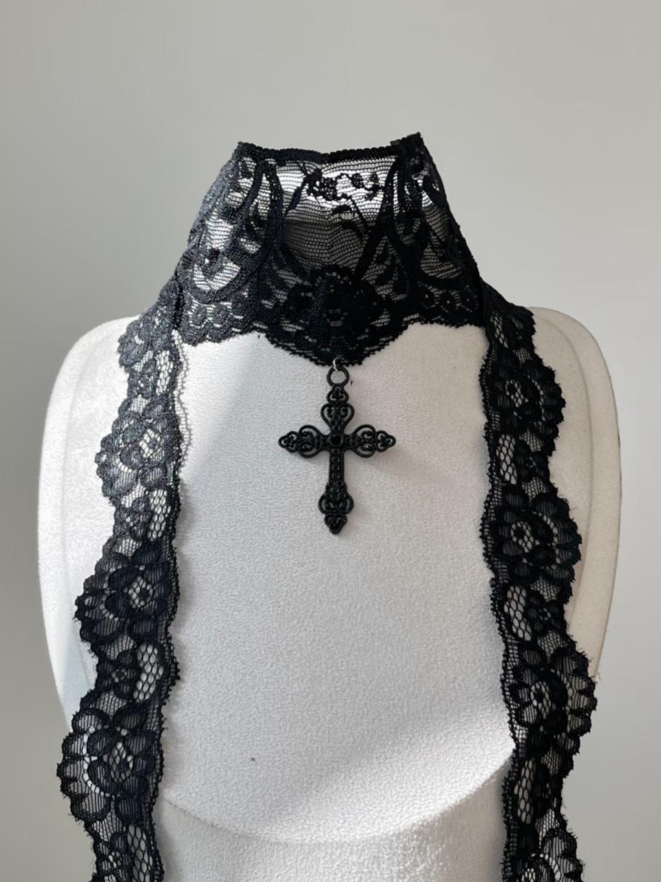 Gothic Lace Cross Choker Necklace