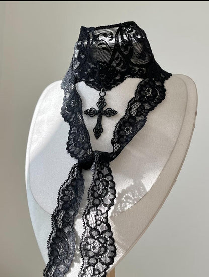 Gothic Lace Cross Choker Necklace
