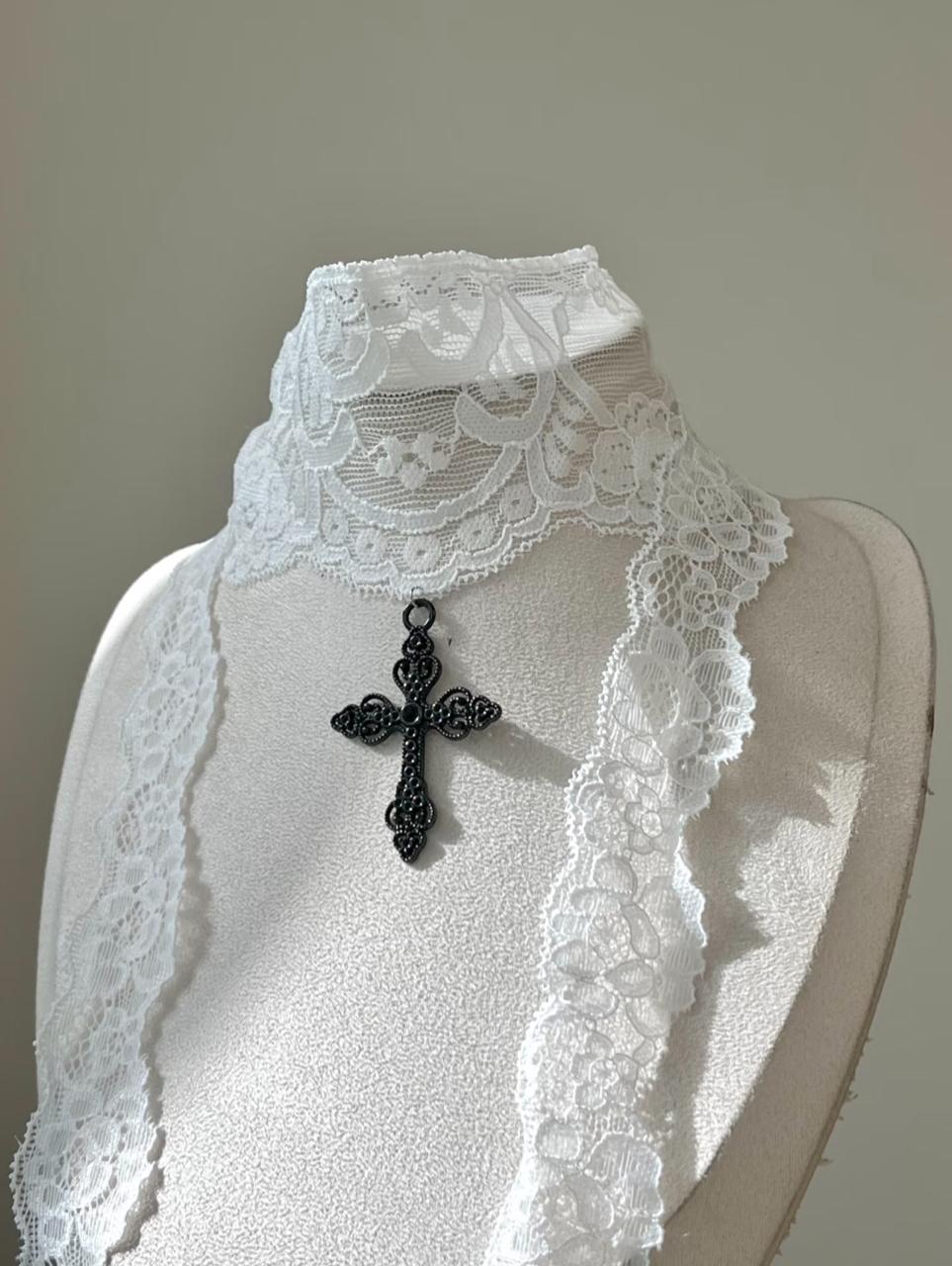 Gothic Lace Cross Choker Necklace