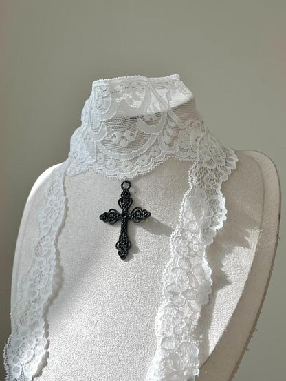 Gothic Lace Cross Choker Necklace