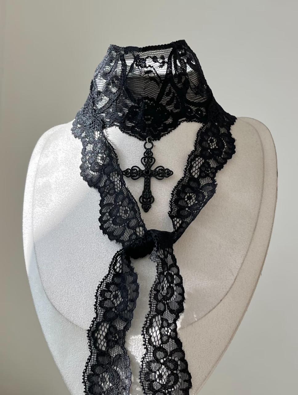 Gothic Lace Cross Choker Necklace