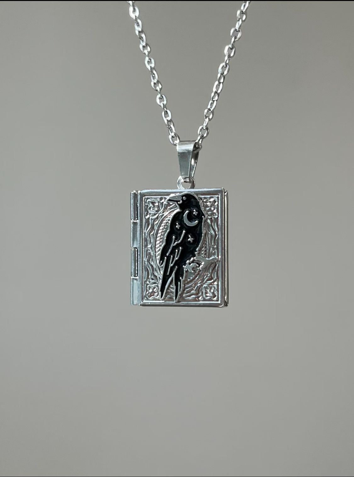 Gothic Raven Book Locket Necklace