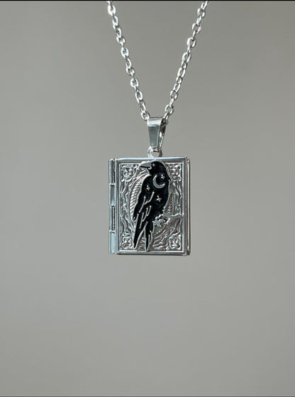 Gothic Raven Book Locket Necklace