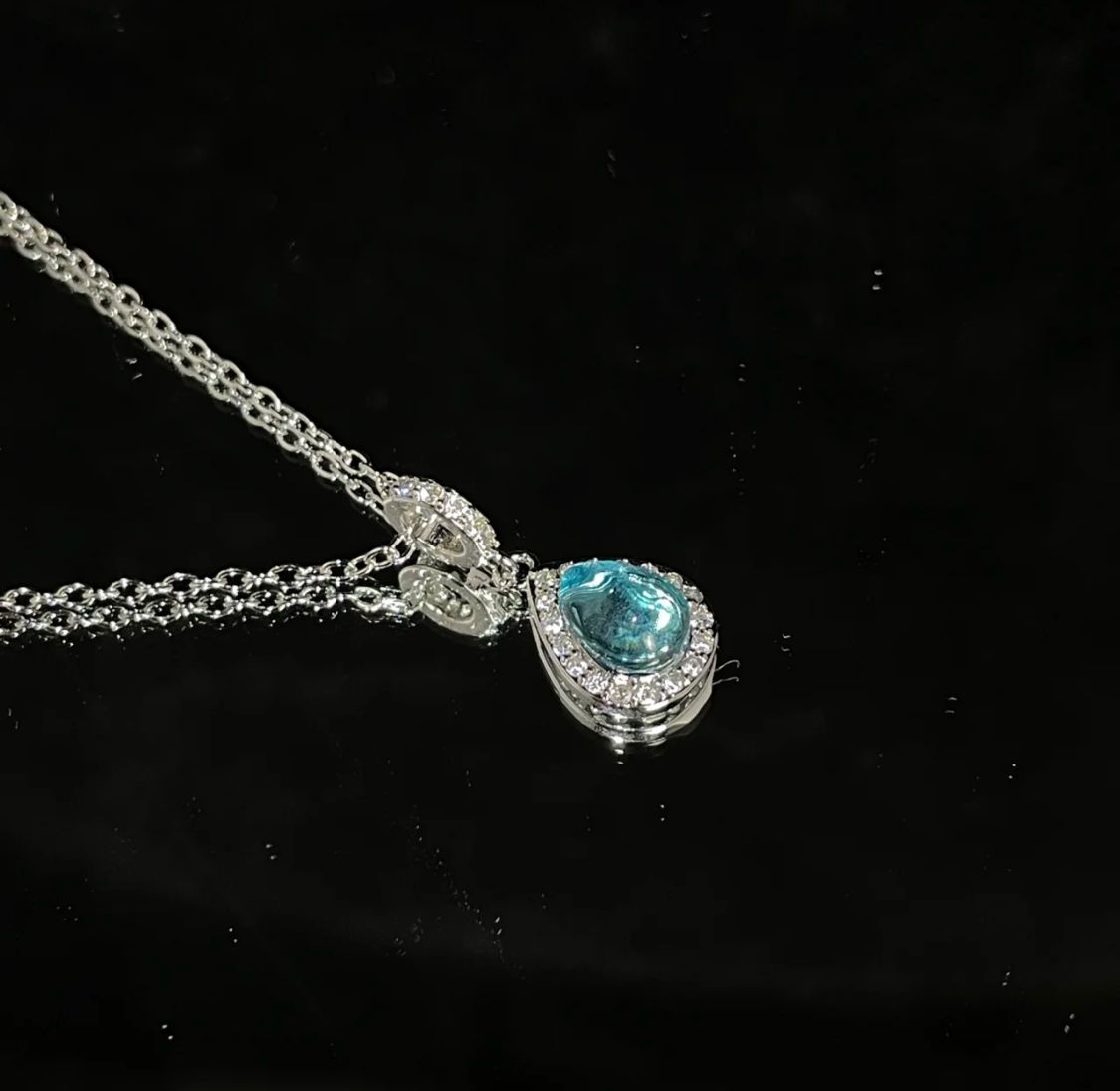 Azure Pear Crystal Halo Necklace