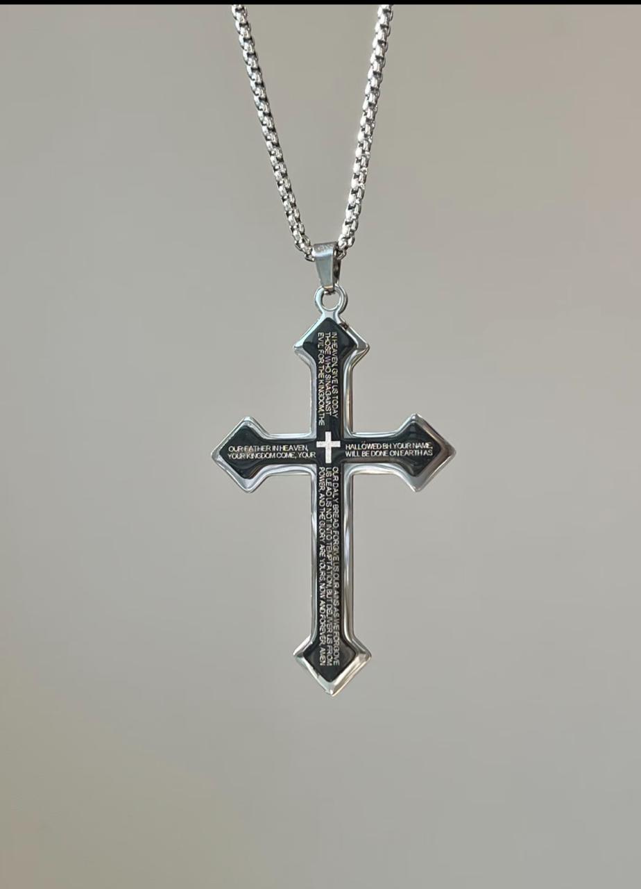 Gothic Inscribed Cross Necklace
