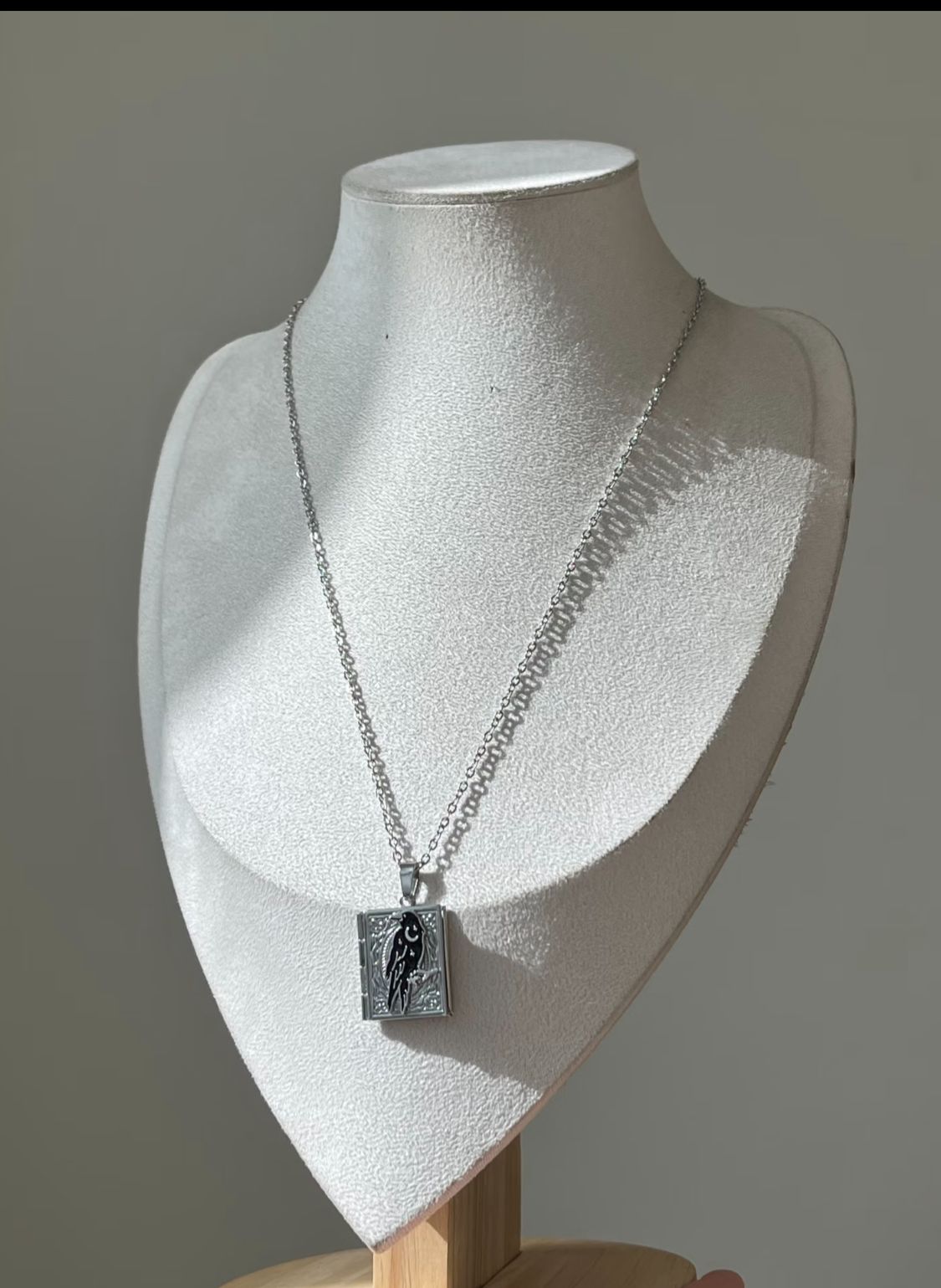 Gothic Raven Book Locket Necklace