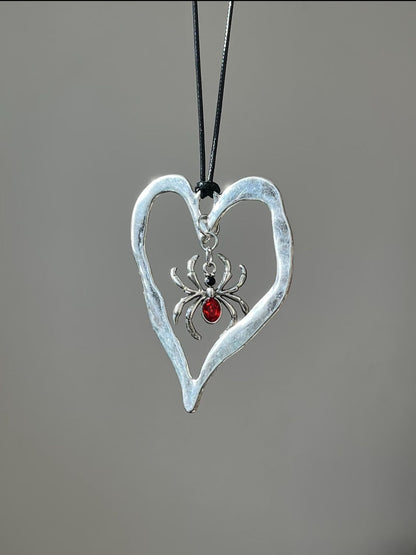 Gothic Red Spider Heart Necklace