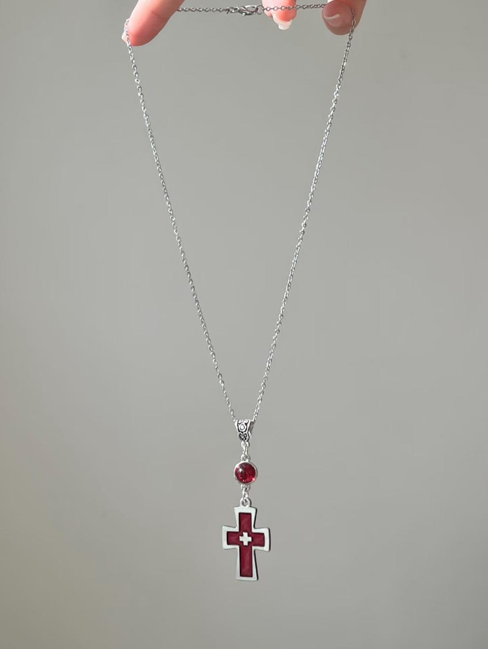 Crimson Cross Pendant Necklace