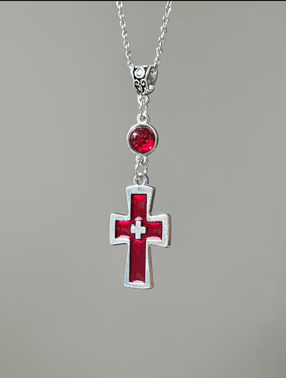 Crimson Cross Pendant Necklace