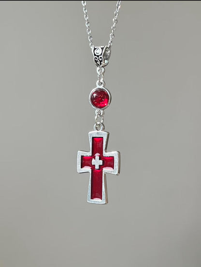 Crimson Cross Pendant Necklace