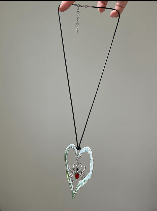 Gothic Red Spider Heart Necklace