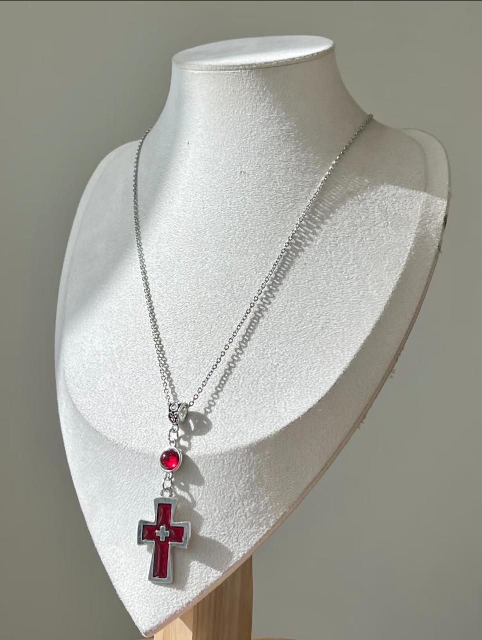 Crimson Cross Pendant Necklace