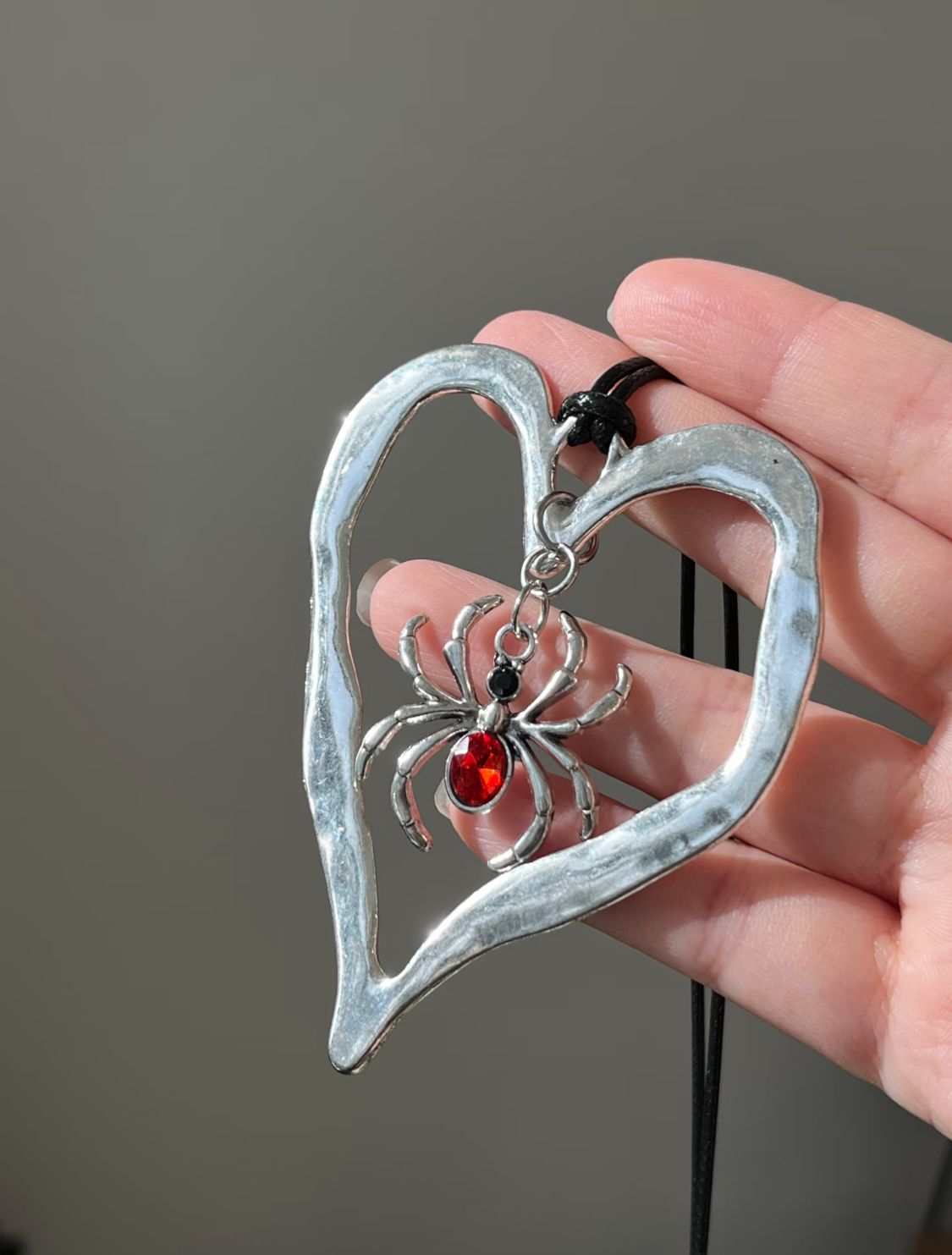 Gothic Red Spider Heart Necklace