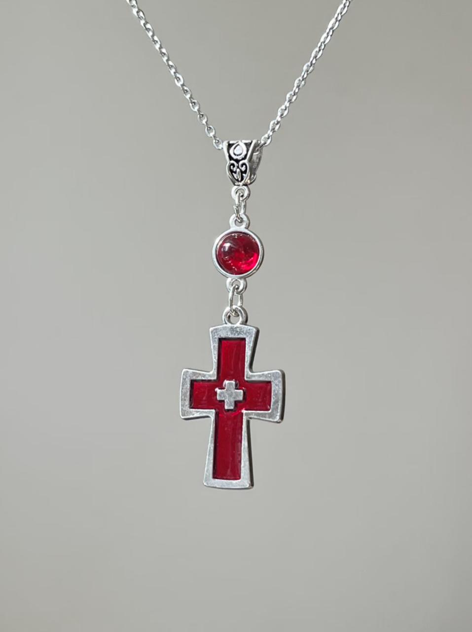Crimson Cross Pendant Necklace