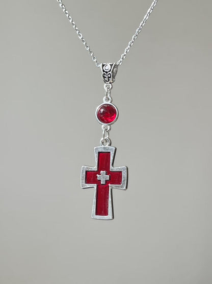 Crimson Cross Pendant Necklace