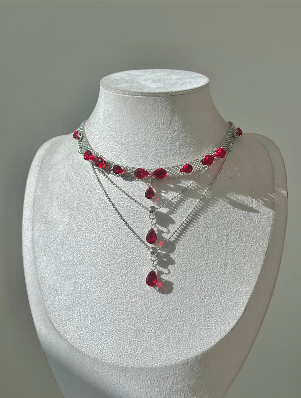 Scarlet Teardrop Mesh Choker Necklace