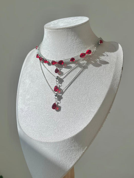 Scarlet Teardrop Mesh Choker Necklace