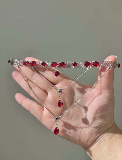 Scarlet Teardrop Mesh Choker Necklace