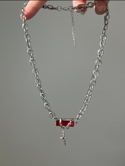 Gothic Crimson Gem Cross Necklace