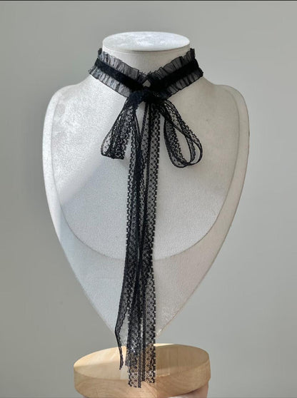 Gothic Noir Ruffle Lace Choker Necklace
