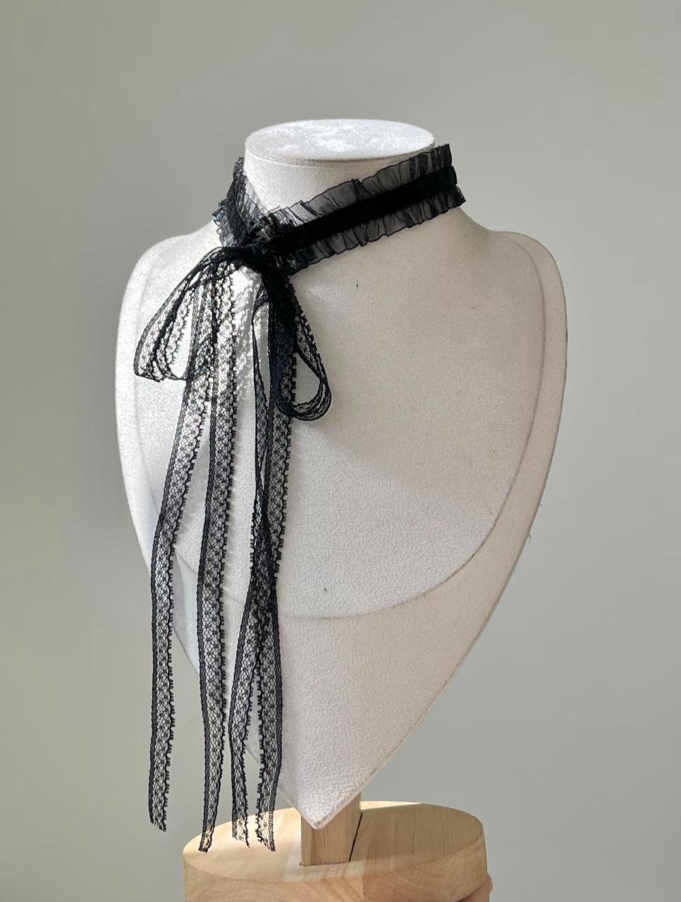 Gothic Noir Ruffle Lace Choker Necklace