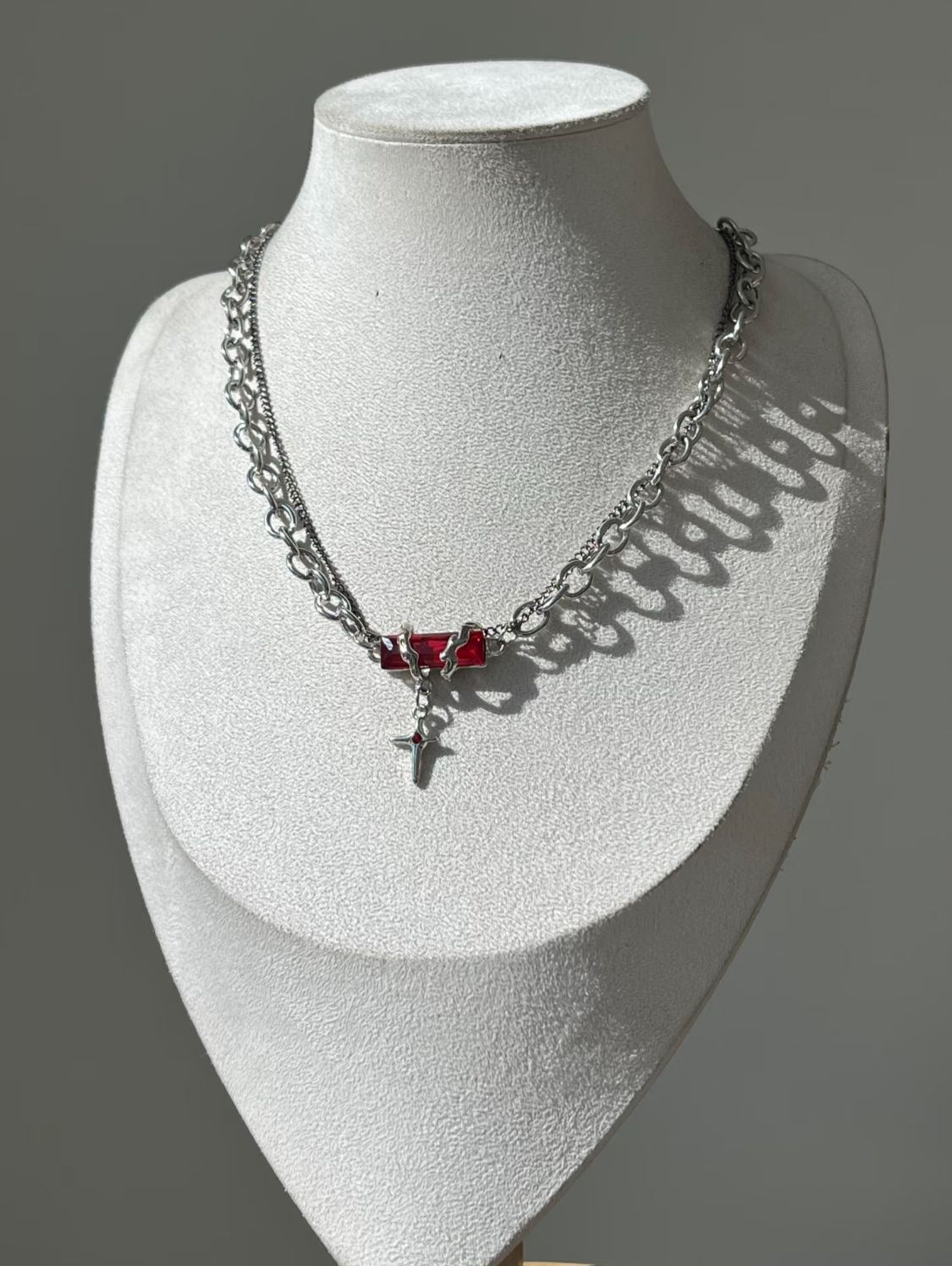 Gothic Crimson Gem Cross Necklace