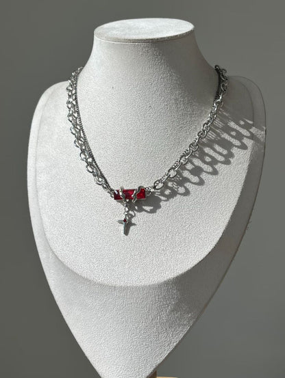 Gothic Crimson Gem Cross Necklace